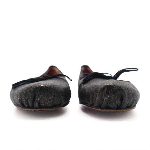 Alaia Leather Crackle Pewter Metallic Bow Ballet Flats Size 39.5 - Picture 9 of 14